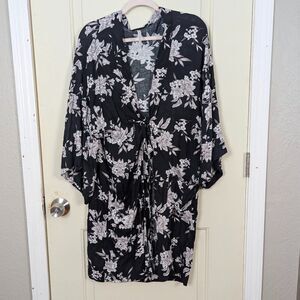 Spiritual Gangster | Black Floral Print Kimono Robe Size OS